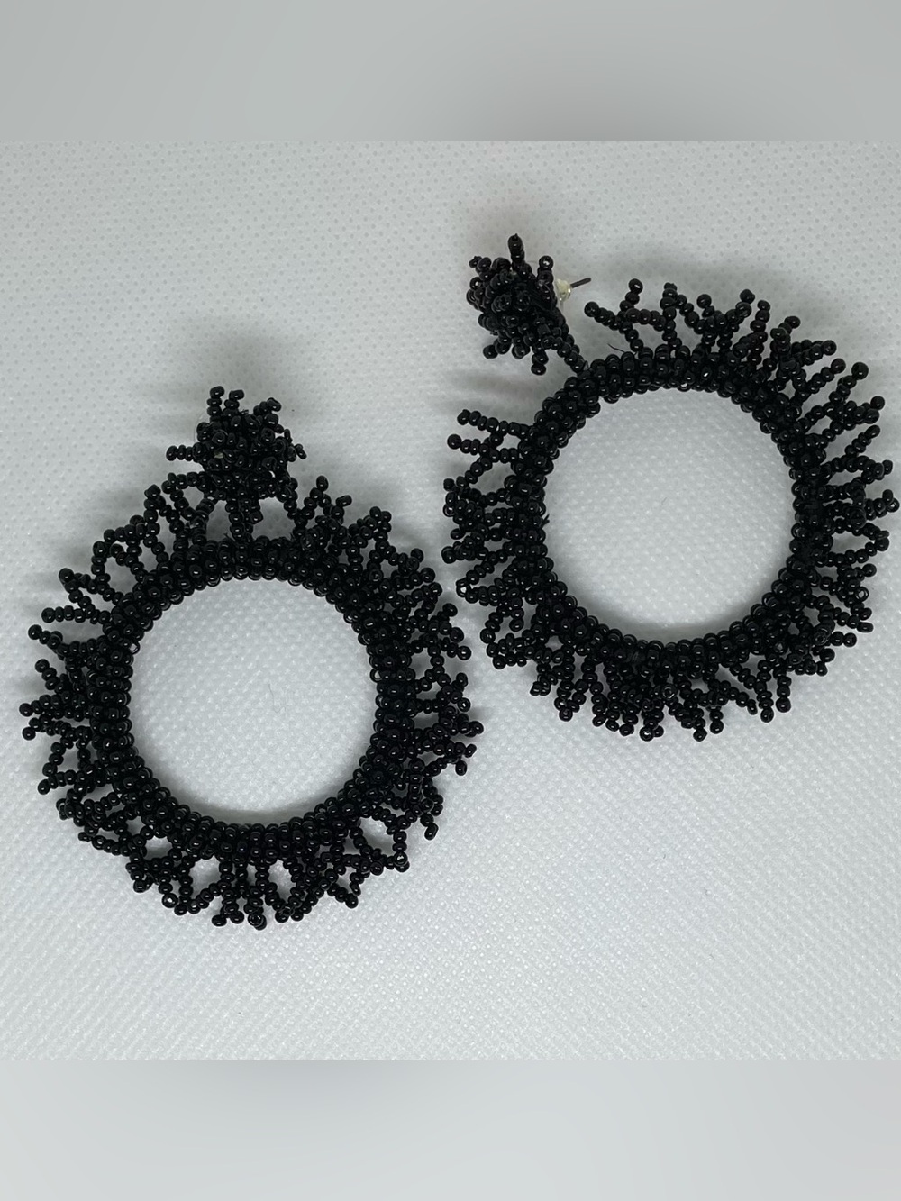 🖤 Black Beaded Fringe Hoop Earrings | Handmade Statement Earrings